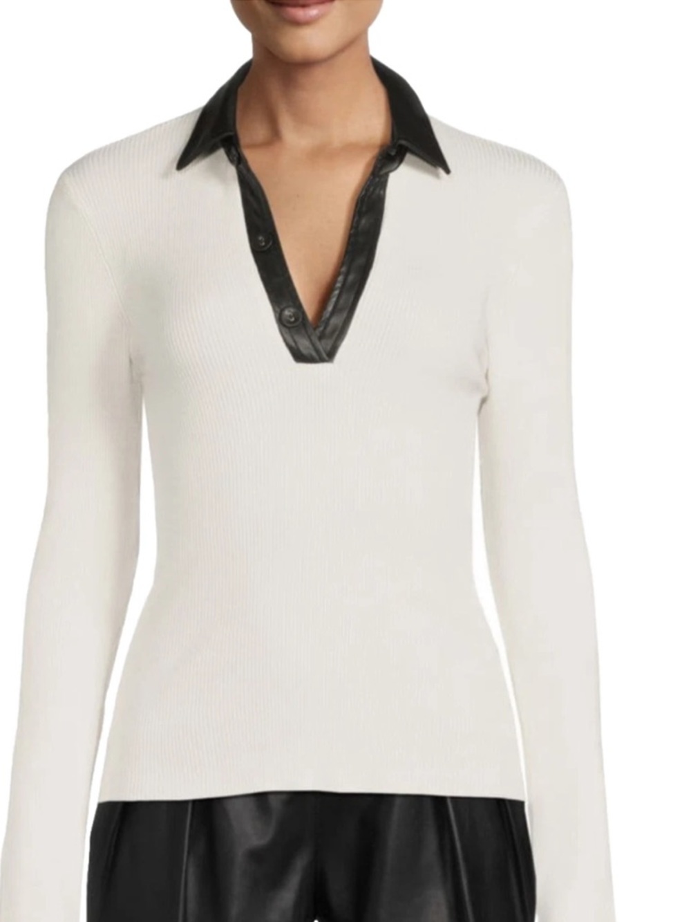 Laundry by Shelli Segal White Ribbed Top with Black Collar women L/G retro Y2K